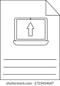 A laptop with an upward arrow on a document with lines for writing