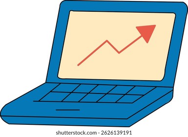 Laptop with an upward graph on the screen.