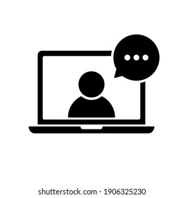 Laptop User Chat Vector Icon. Video Conference Sign. Call Center Operator Vector Illustration. Online Communication Symbol.