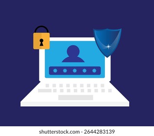 Protección de Inicio de sesión de antivirus y spam de datos de usuarios de portátiles. Uso de equipos informáticos y navegar por Internet Arte vectorial seguro