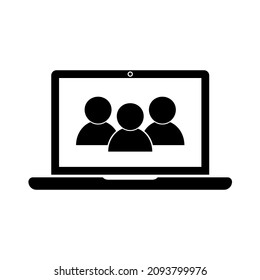 Laptop user icon vector, group communication on desktop.