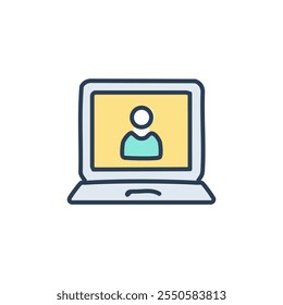 Laptop with user profile on screen. Modern flat style vector illustration.