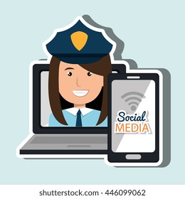 laptop user with social networking smartphone isolated icon design, vector illustration  graphic 