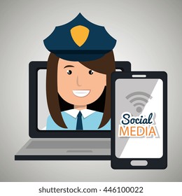 laptop user with social networking smartphone isolated icon design, vector illustration  graphic 