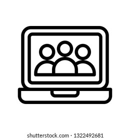Laptop with users group vector, Social media line design icon