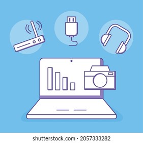 laptop various devices line style