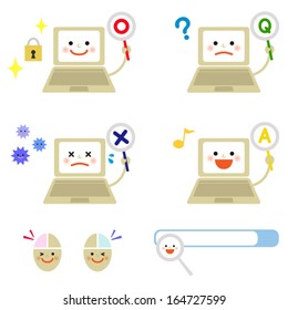  Laptop with various emotions . Vector EPS 10 illustration 