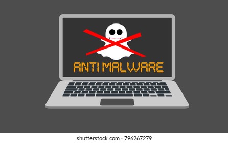 Laptop vector with Anti Malware icon and text on the screen