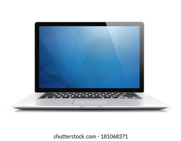 Laptop vector with blue abstract wallpaper isolated on white background