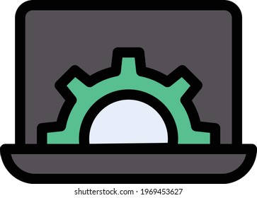 icono de la línea de color del vector del portátil