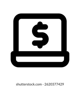 Laptop Vector Design for Digital Business and Remote Work. Computer illustration for tech, software, and connection. Line Icon