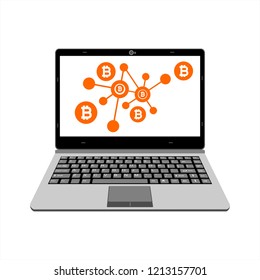 laptop vector display bitcoin network digital asset illustration 