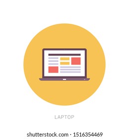 Laptop vector flat icon on white background. Yellow theme concept