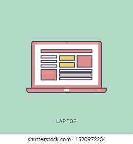 Laptop vector flat icon on white background. solid color with outline concept.