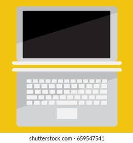  laptop vector flat icon on colored background, front view and top view, - Isometric Vector