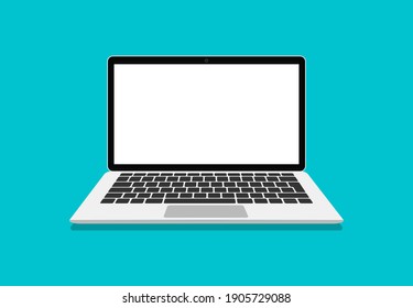 Laptop vector in flat style. Computer with empty screen, blank copy space on computer. Laptop front view. Computer layout in flat style, device screen layout. Vector illustration.