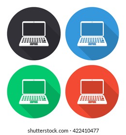 laptop vector icon - colored round buttons with long shadow
