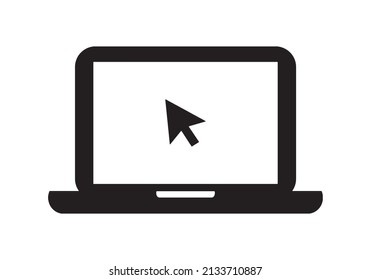 Laptop vector icon. Computer with mouse pointer click symbol isolated on white background.