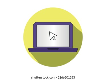 Laptop vector icon. Computer with mouse pointer click symbol isolated on white background.