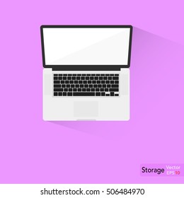 Laptop vector icon design on the purple background.