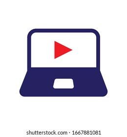 laptop vector icon. Flat Webcast laptop pictogram is isolated on a white background.