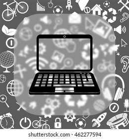 Laptop vector icon - matte glass button on background consisting of  different icons