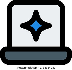 Icono de Vector portátil en estilo moderno, interfaz de espacio de trabajo AI e ilustración de dispositivo de productividad digital. Icono de línea llena