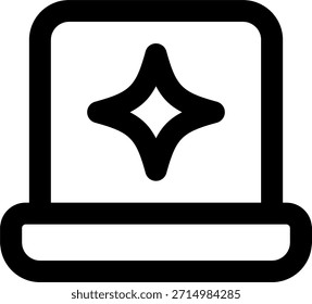 Laptop vector icon in modern style, AI workspace interface and digital productivity device illustration. Line Icon