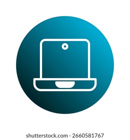 Laptop vector icon on blue circle background presenting technology and modern communication device for work and entertainment