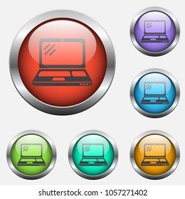 laptop vector icon on color glass buttons