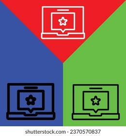 Laptop Vector Icon, Outline style icon, from Advertisement icons collection, isolated on Red, Yellow, Green and White Background.