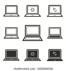 Laptop vector icons set. Black illustration isolated for graphic and web design.