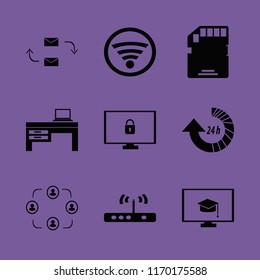 laptop vector icons set. with cyber security, people, online education and update hours in set