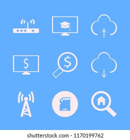 laptop vector icons set. with router, wi fi, memory card and upload in set