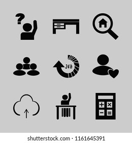 laptop vector icons set. with search house, upload, calculator and people in set