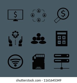 laptop vector icons set. with technology progress, wi fi, server and calculator in set