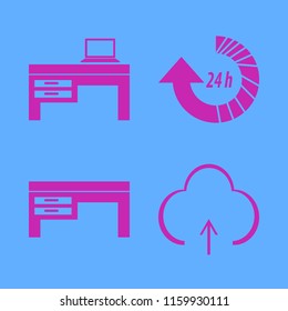 laptop vector icons set. with upload, update hours, laptop desk and desk in set