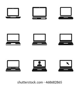 Laptop vector icons. Simple illustration set of 9 laptop elements, editable icons, can be used in logo, UI and web design