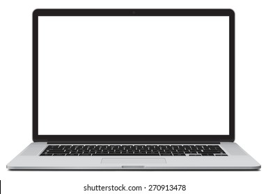 Laptop-Vektorgrafik mit leerem Bildschirm einzeln auf weißem Hintergrund, weißer Aluminiumkörper.