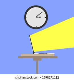 laptop vector illustration and clock