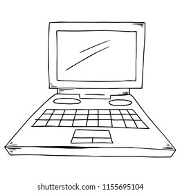 Laptop. Vector illustration of a laptop computer. Hand drawn laptop.