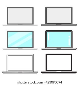 Laptop Vector Illustration. Laptop Picture. Laptop Image. Laptop Graphic Icon. Laptop Art. Laptop Drawing. Laptop EPS. Set of flat colorful and thin line laptop illustrations isolated on white