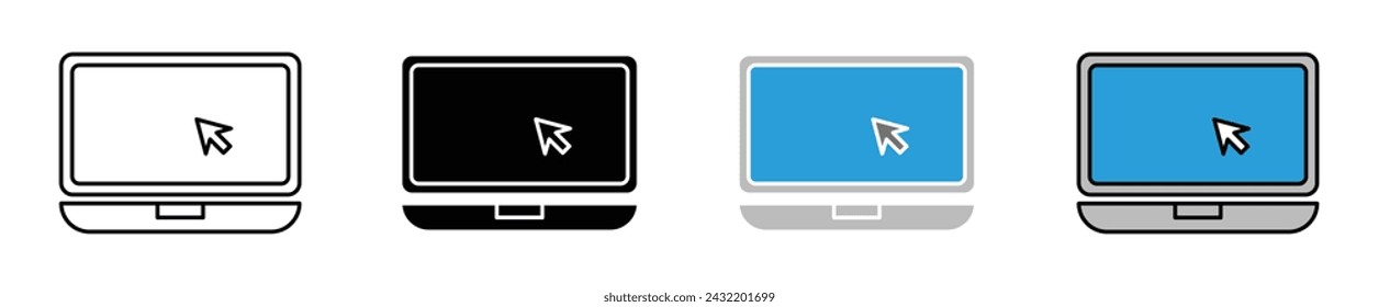 Laptop Vector Illustration Set. Online Computer Notebook Sign Suitable for Apps and Websites UI Design Style.