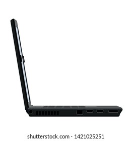 Laptop vector illustration. Side view. Isolated on white background.