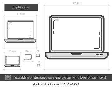 Laptop vector line icon isolated on white background. Laptop line icon for infographic, website or app. Scalable icon designed on a grid system.