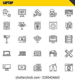 conjunto de iconos de la línea vectorial del portátil. inteligencia artificial, monitoreo y iconos cctv. Diseño delgado de línea. Elementos gráficos de contorno modernos, símbolos de trazo simple ilustración de fondo
