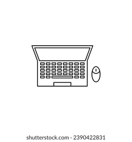 Laptop vector linear icon on white background.
