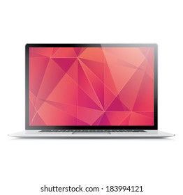 Laptop vector with modern flaming geometric wallpaper isolated on white