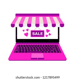 laptop vector for on line shop for girl product with love