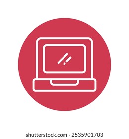 Laptop Vector Outline Circle Design icon. Work In Progress Symbol on White background EPS 10 File